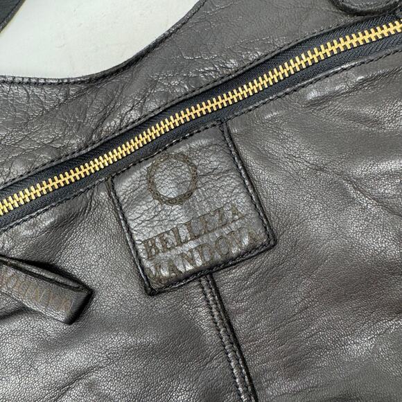 Belleza Mandova Black Leather Shoulder Bag Multicolor Leaf Appliqué - Picture 7 of 10